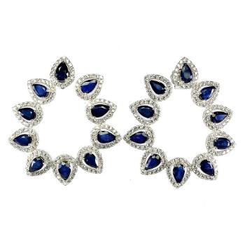 Earrings in rhodium-plated sterling silver adorned with numerous sapphires and zirconia.