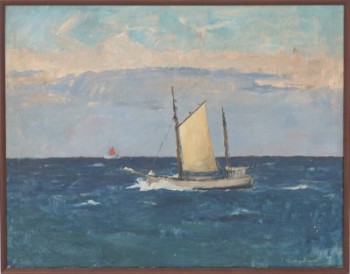 Sigurd Kielland-Brandt (1886-1964): Marine with fishing cutters. Painting
