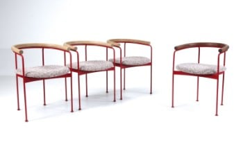 Kensaku Oshiro for DK3. Fire armstole model Baia Chair, egetræ / rød (4)