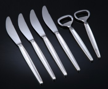 Georg Jensen, Cypres, lunch knives and openers with sterling silver handles (6)