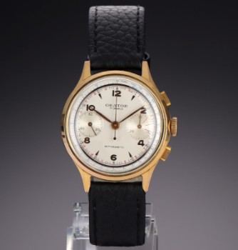 Orator Chronograph. Vintage mens watch in gilded steel with silver dial, approx. The 1950s