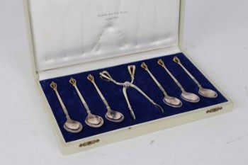 W. & S. Sorensen. Box of six teaspoons and tongs in sterling silver, Crown
