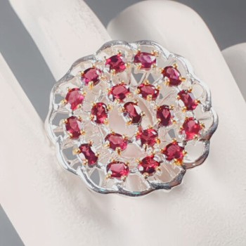 Pink Rhodolite garnet ring in rhodium-plated sterling silver