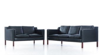 Three-/ and two-person. sofa, black leather (2)