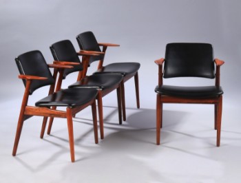 Arne Vodder. Et sæt på fire armstole af palisander, model 63 (4)