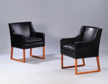 Børge Mogensen. Par lænestole, model 3246, sort læder (2)