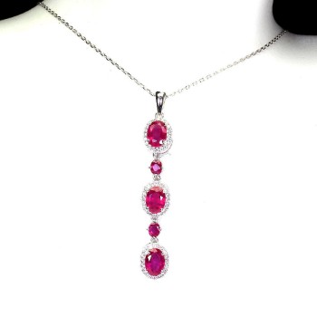 Necklace in rhodium-plated sterling silver with treated rubies