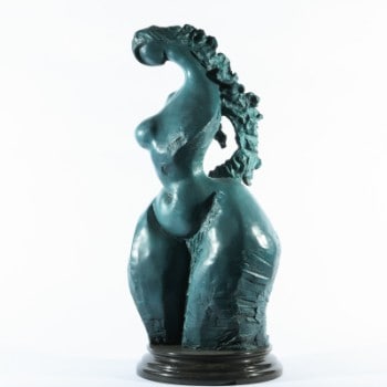 Bronzeskulptur, abstrakt poserende nøgen kvinde