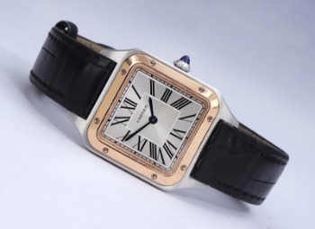 Cartier Santos Dumont. Midsize womens watch in 18 kt. rose gold and steel with silver dial, approx. 2020