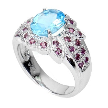 Topaz ring in rhodium-plated sterling silver