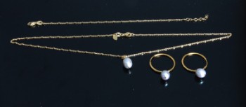 Gold-plated silver jewelry set with pearls (5)