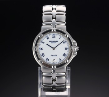 Raymond Weil Parsifal. Mens watch in steel with white dial with date, 2000s