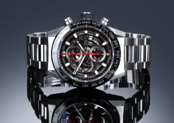 TAG Heuer Carrera Heuer 01. Steel mens chronograph with skeleton dial, 2010s